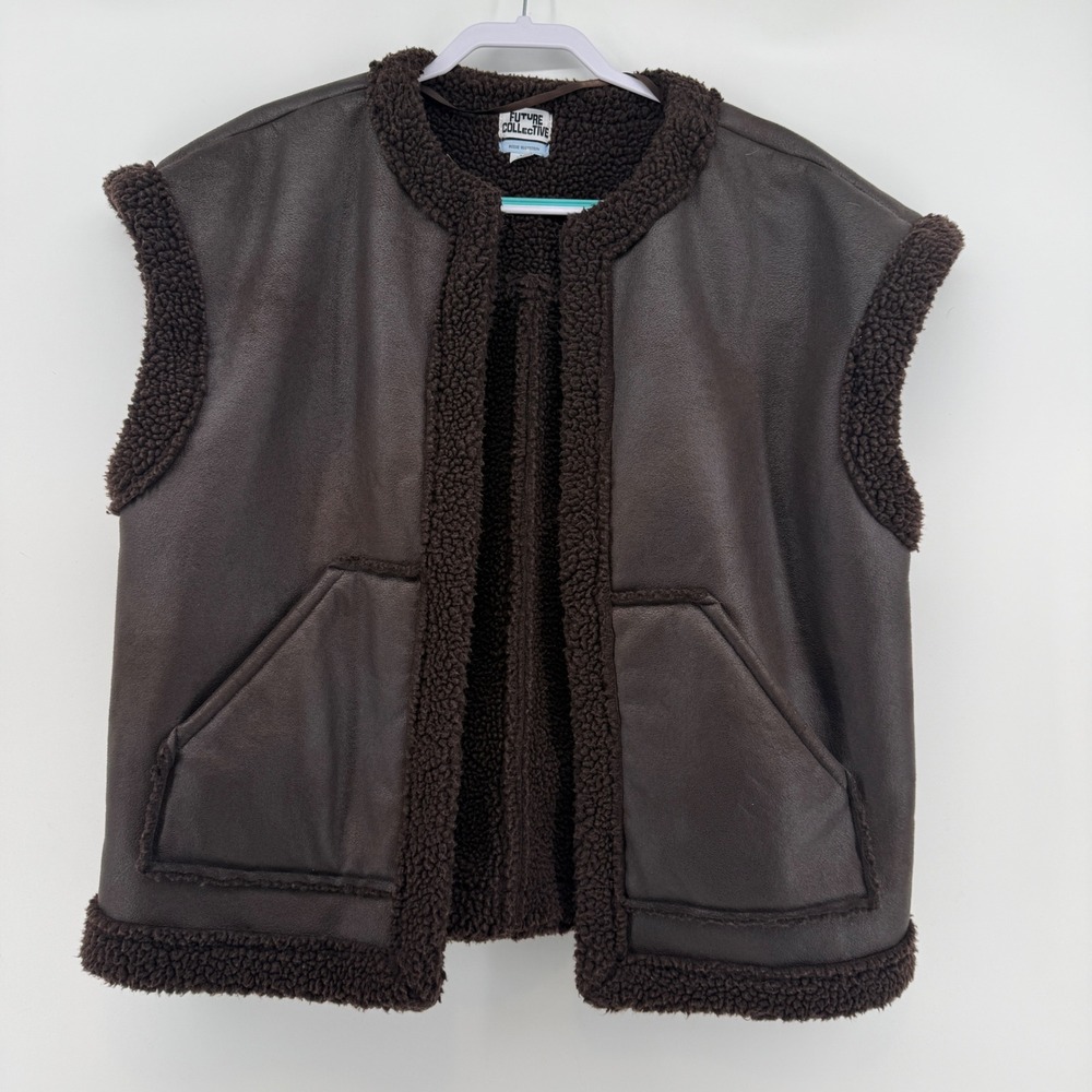 Future Collective Reese Blutstein‎ Brown Faux Fur Lined Vest Medium oversized